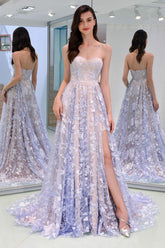 Purple Prom Dress A Line Lace Tulle Long Formal Evening Dress