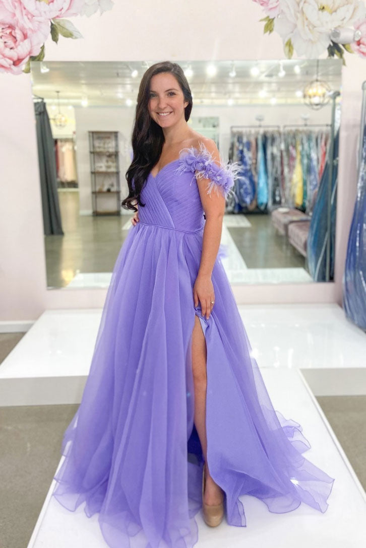 Purple Prom Dress A Line Tulle Long Evening Dress