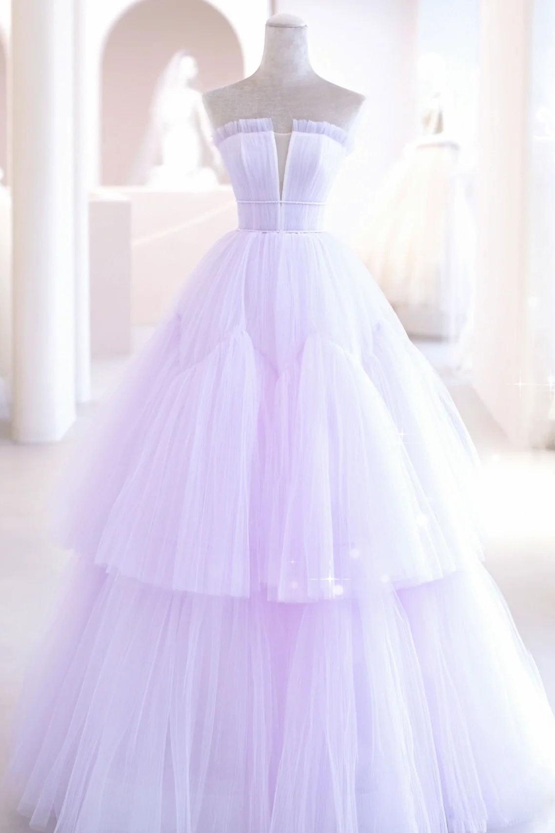Purple Prom Dress A Line Tulle Long Formal Evening Dress