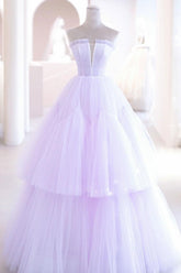 Purple Prom Dress A Line Tulle Long Formal Evening Dress