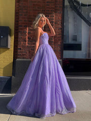 Purple Prom Dress A Line Tulle Long Formal Gown Evening Dress