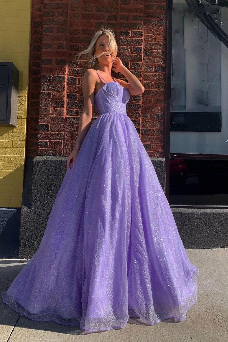 Purple Prom Dress A Line Tulle Long Formal Gown Evening Dress