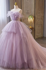 Purple Prom Dress A Line Tulle Long Prom Gown Formal Dress Evening Dress