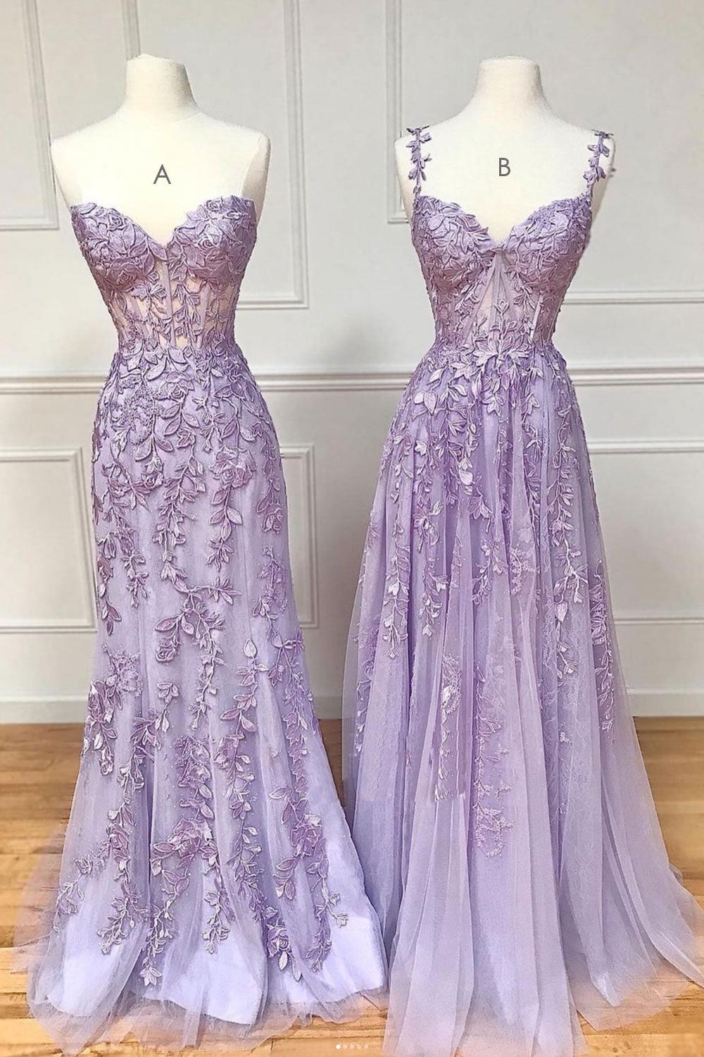 Purple Prom Dress Lace Long Graduation Dress Formal Evening Dress