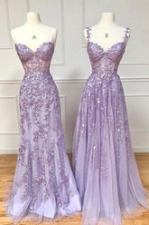 Purple Prom Dress Lace Long Graduation Dress Formal Evening Dress