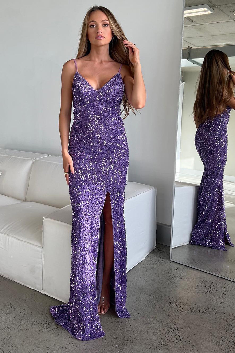 Purple Prom Dress Mermaid Long Evening Dress With Slit