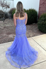 Purple Prom Dress Mermaid Long Evening Dress with Appliques