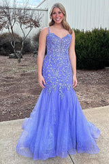 Purple Prom Dress Mermaid Long Evening Dress with Appliques