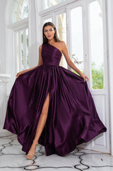 Purple Prom Dress One Shoulder A Line Evening Dress