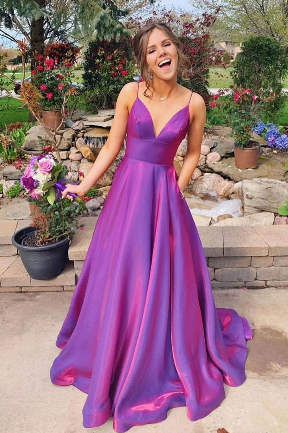 Purple Prom Dress Red Prom Dress Satin Long Evening Dress