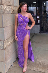 Purple Prom Dress Sequined Cut Out Long Evening Dress