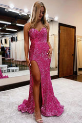 Purple Prom Dress Sequined Mermaid Long Evening Dress with Slit