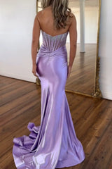 Purple Prom Dress Strapless Mermaid Corset Long Evening Dress