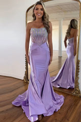 Purple Prom Dress Strapless Mermaid Corset Long Evening Dress