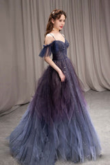 Purple Prom Dress Sweetheart Neck Tulle Long Formal Evening Dress