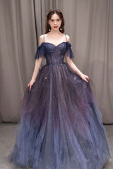 Purple Prom Dress Sweetheart Neck Tulle Long Formal Evening Dress
