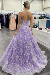 Purple Prom Dress Sweetheart Neck Tulle Sequin Long Formal Evening Dress