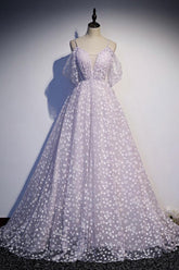 Purple Prom Dress Tulle A Line Long Formal Dress Evening Dress