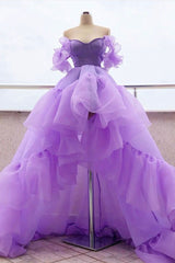 Purple Prom Dress Tulle High Low Formal Evening Dress