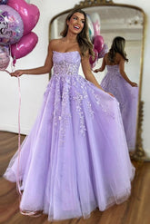 Purple Prom Dress Tulle Lace Long A Line Formal Dress Evening Dress