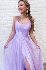 Purple Prom Dress Tulle Lace Long Formal Dress Evening Dress