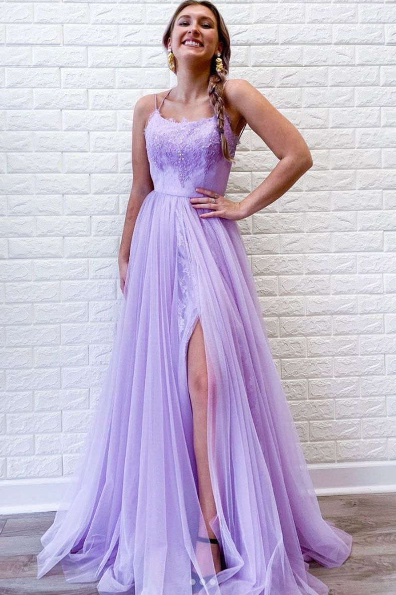 Purple Prom Dress Tulle Lace Long Formal Dress Evening Dress