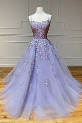 Purple Prom Dress Tulle Lace Long Formal Evening Dress