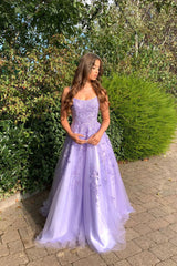 Purple Prom Dress Tulle Lace Long Formal Evening Dress