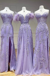 Purple Prom Dress Tulle Lace Long Formal Evening Dress