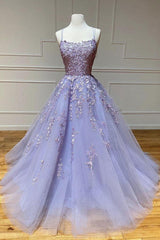 Purple Prom Dress Tulle Lace Long Formal Evening Dress