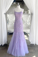 Purple Prom Dress Tulle Lace Mermaid Long Formal Evening Dress