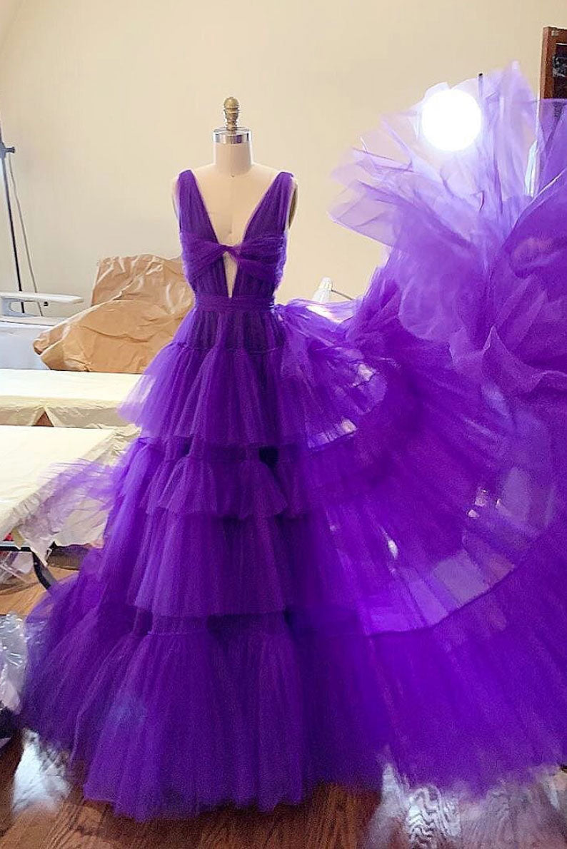 Purple Prom Dress Tulle Long Evening Dress