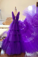 Purple Prom Dress Tulle Long Evening Dress