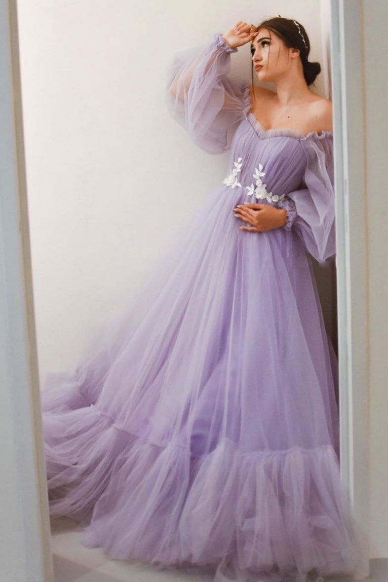 Purple Prom Dress Tulle Long Formal Dress Evening Dress