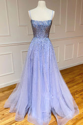 Purple Prom Dress Tulle Sequin Long Formal Evening Dress