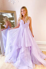 Purple Prom Dress Tulle V Neck Long Formal Dress PromFormal Evening Dress