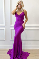 Purple Prom Dress V Neck Lace Up Mermaid Long Evening Dress