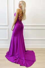 Purple Prom Dress V Neck Lace Up Mermaid Long Evening Dress
