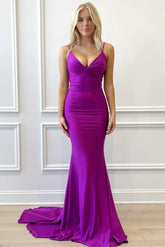 Purple Prom Dress V Neck Lace Up Mermaid Long Evening Dress