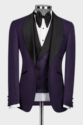 Purple Shawl Lapel 3 Piece Wedding Suit