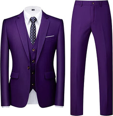 Purple Three Piece Notched Lapel Prom Suit