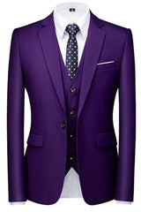 Purple Three Piece Notched Lapel Prom Suit