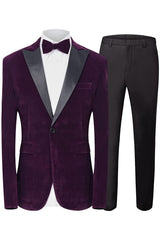Purple Two Piece Peaked Lapel Velvet Prom Suit