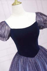 Purple Velvet Formal Dress Tulle A Line Long Evening Dress
