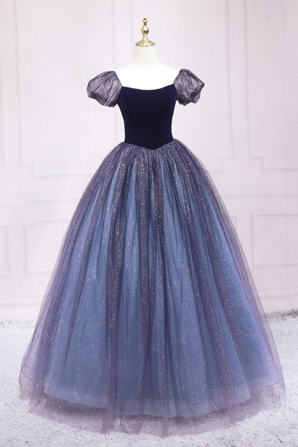 Purple Velvet Formal Dress Tulle A Line Long Evening Dress