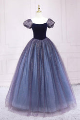 Purple Velvet Formal Dress Tulle A Line Long Evening Dress