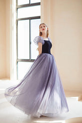 Purple Velvet Formal Dress Tulle Long Evening Dress