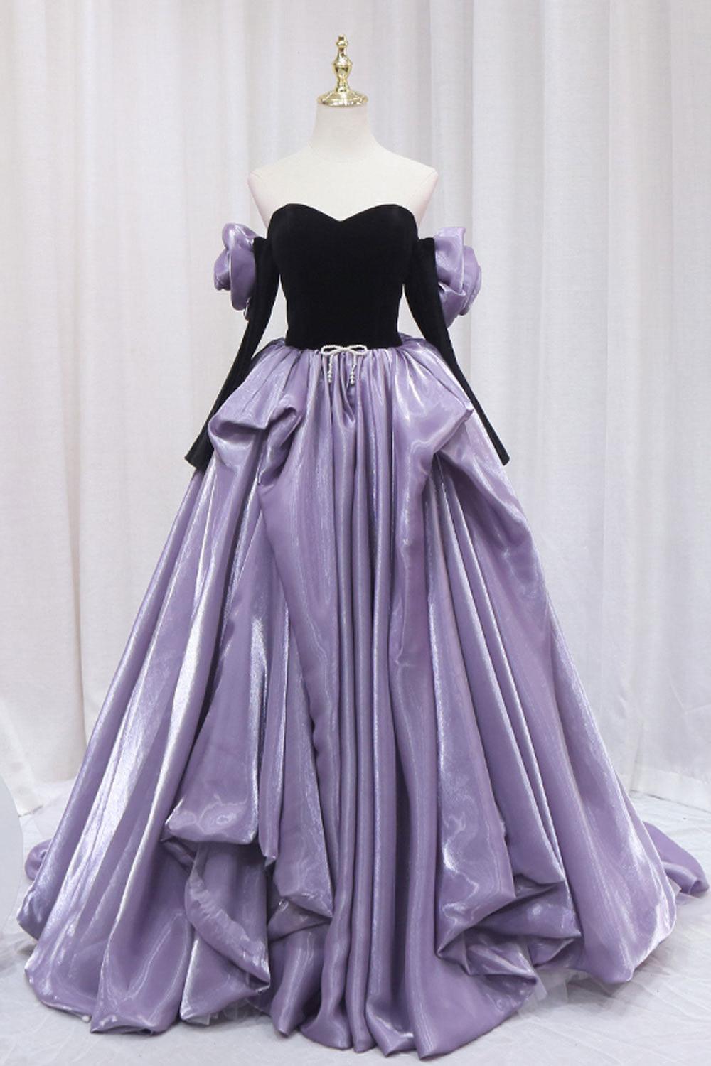 Purple/Black Prom Dress A Line Long Formal Evening Dress