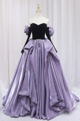 Purple/Black Prom Dress A Line Long Formal Evening Dress