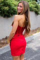 Red Homecoming Dress Heart shaped Party with Cut Glass Mirrors Short Party Cocktail Dress